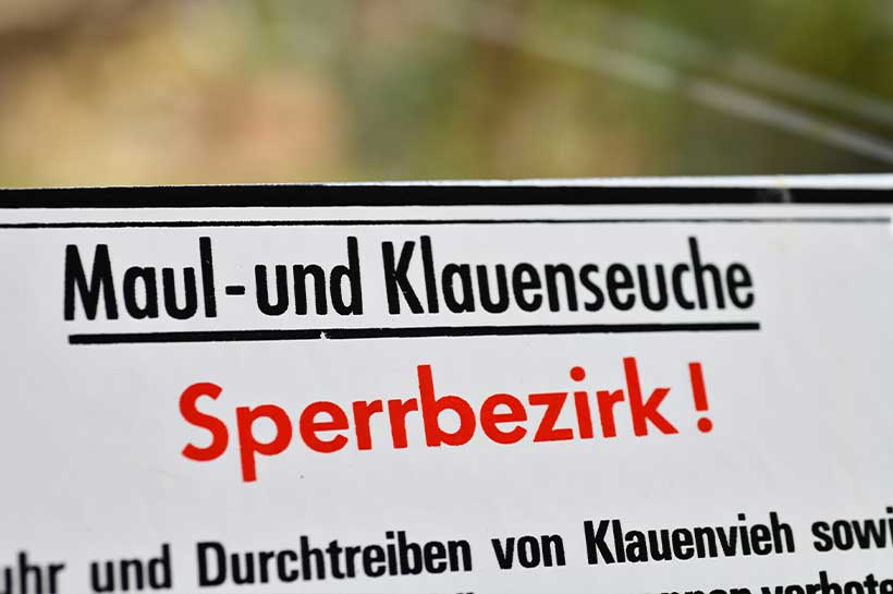 Schild Maul- und Klauenseuche Sperrbezirk